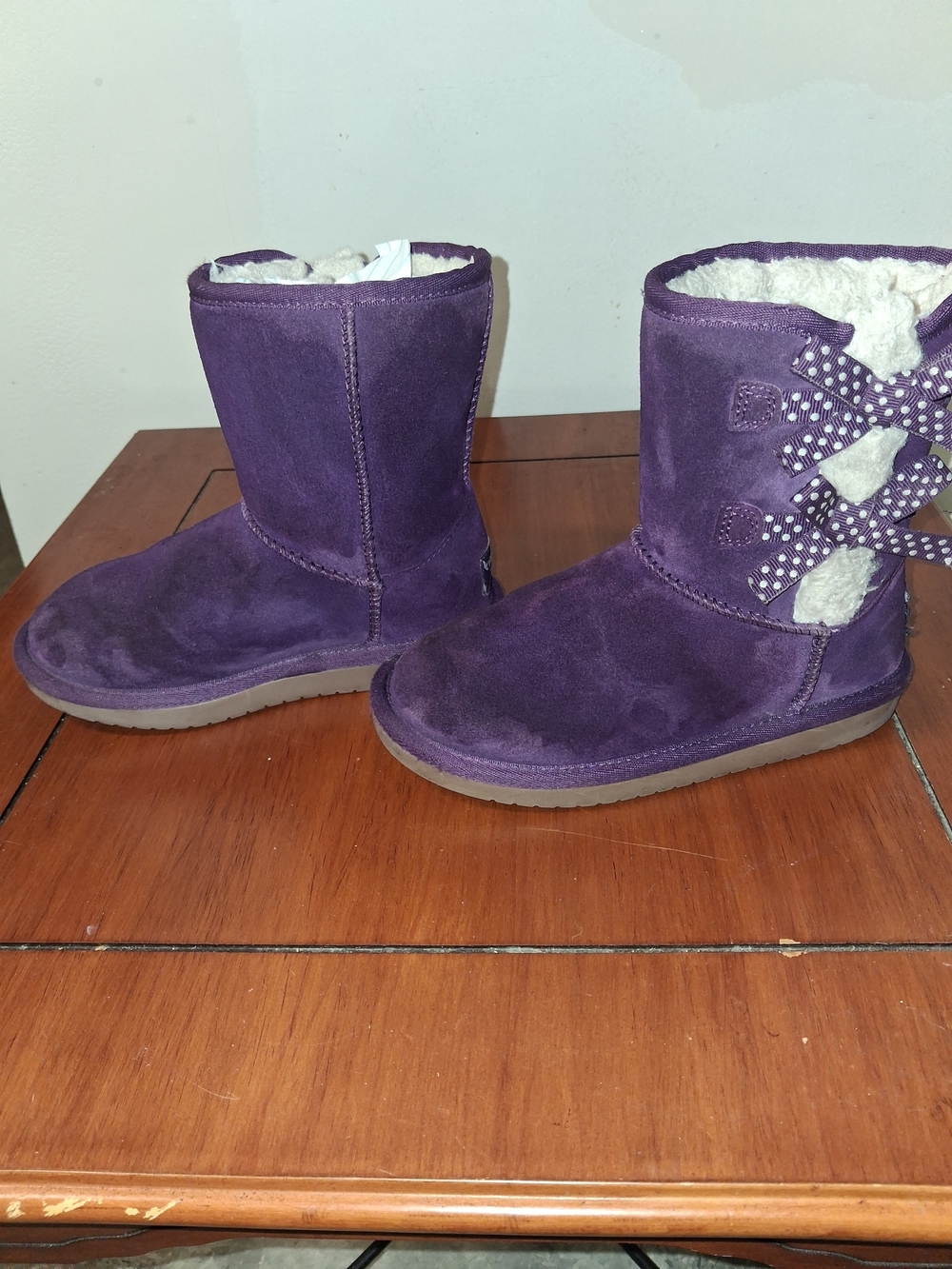 Kids Purple Suede Winter Boots with Faux Fur Lining